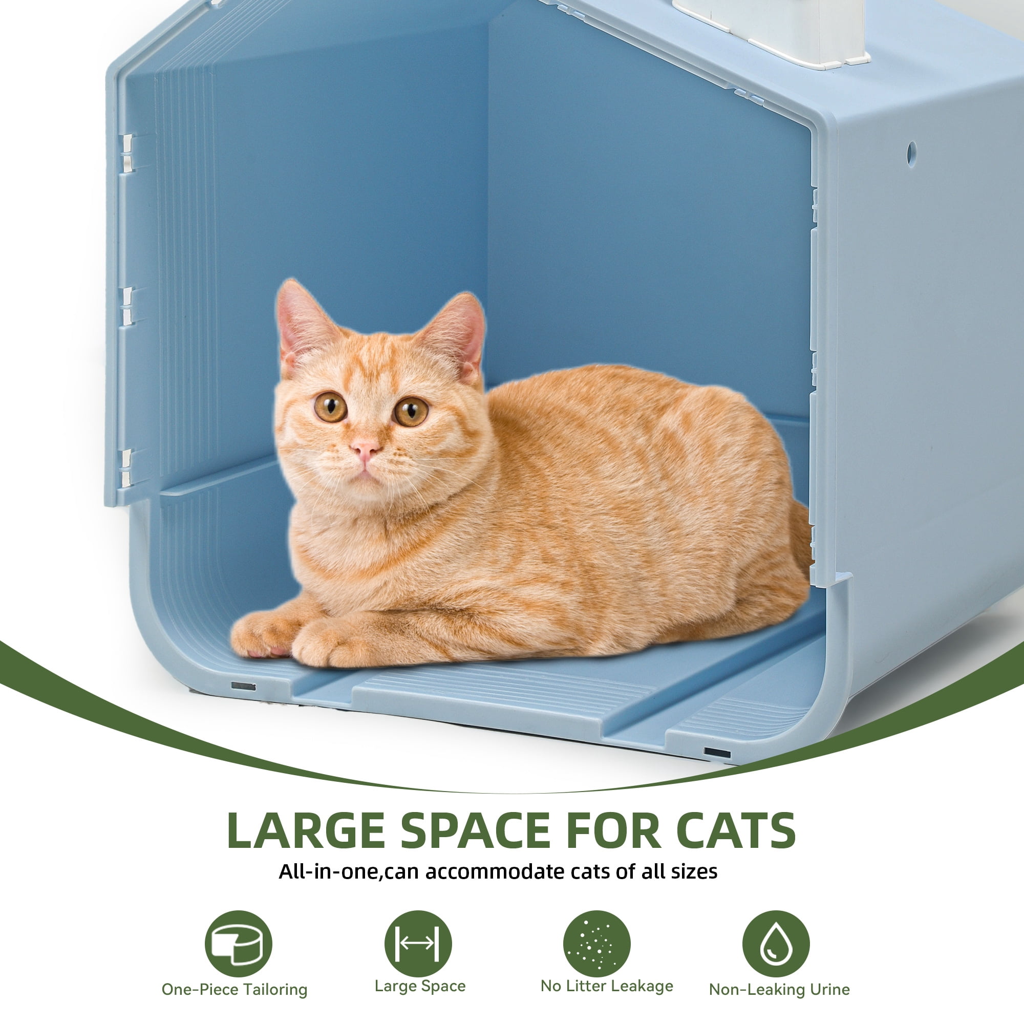 Uforic Extra Large Enclosed Cat Litter Box with Mat and Litter Scoop,Cat Toilet Box with Lid Drawer Type Easy to Clean,Blue