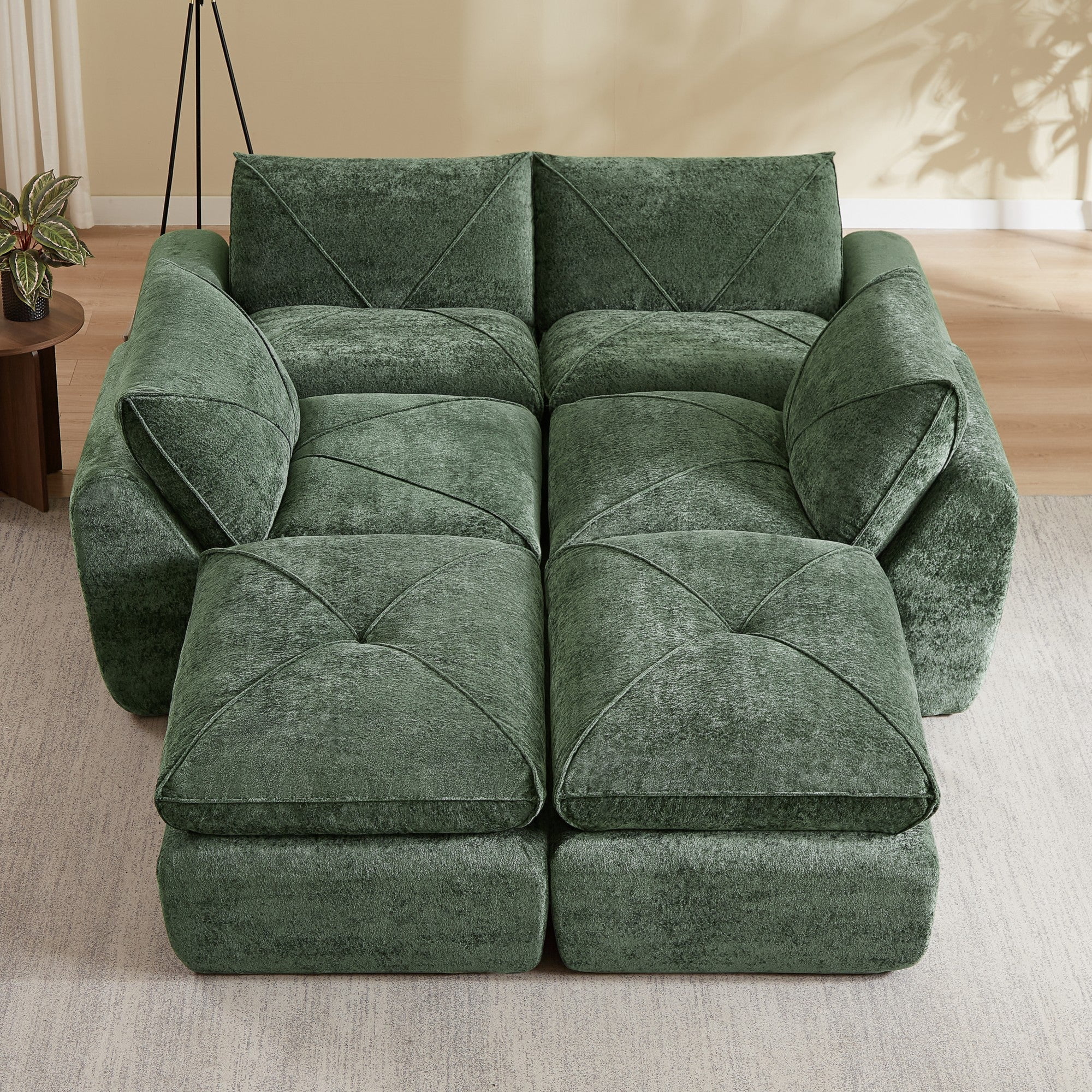 Sailvan Modern Chenille Modular Sectional Sofa with Ottoman,Comfortable Minimalist Living Room Furniture for Families and Apartments Green