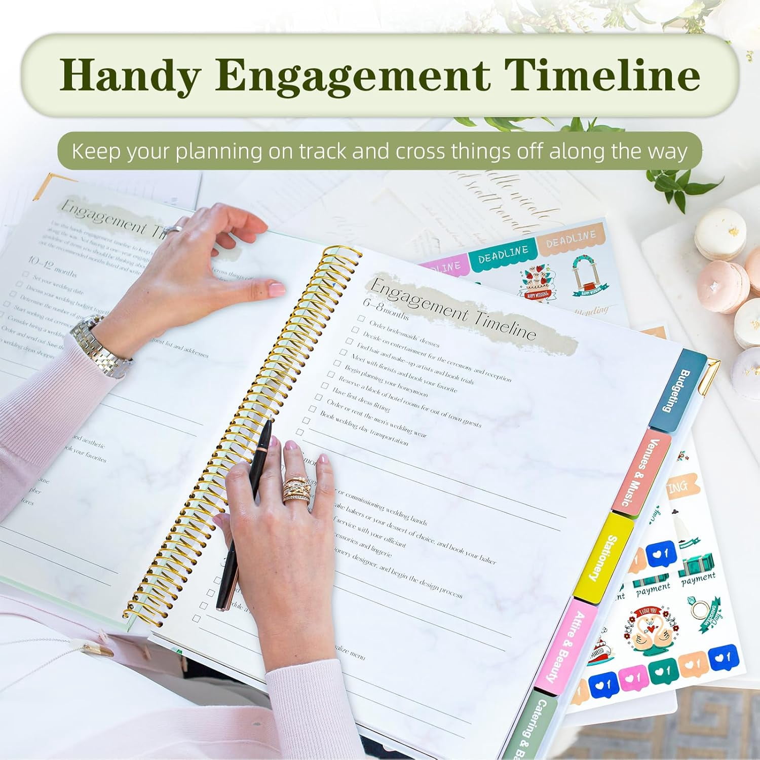 Wedding Planner for Bride, Wedding Planning Book and Organizer Notebook with Stickers, Checklists & Calendars for Engaged Couples