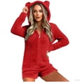 thumbnail image 2 of Combinaison à Capuche en Molleton pour Femme, Barboteuse à Manches Longues avec Oreilles, Pyjama une Pièce, Tenue d'Intérieur Douillette avec Fermeture Éclair Complète et Poche pour la Maison, 2 of 7