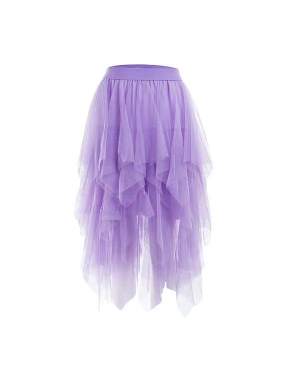 Women's Mesh Skirt Irregular Elastic Tulle Bubble Skirt Flowy Mesh Layered Skirts