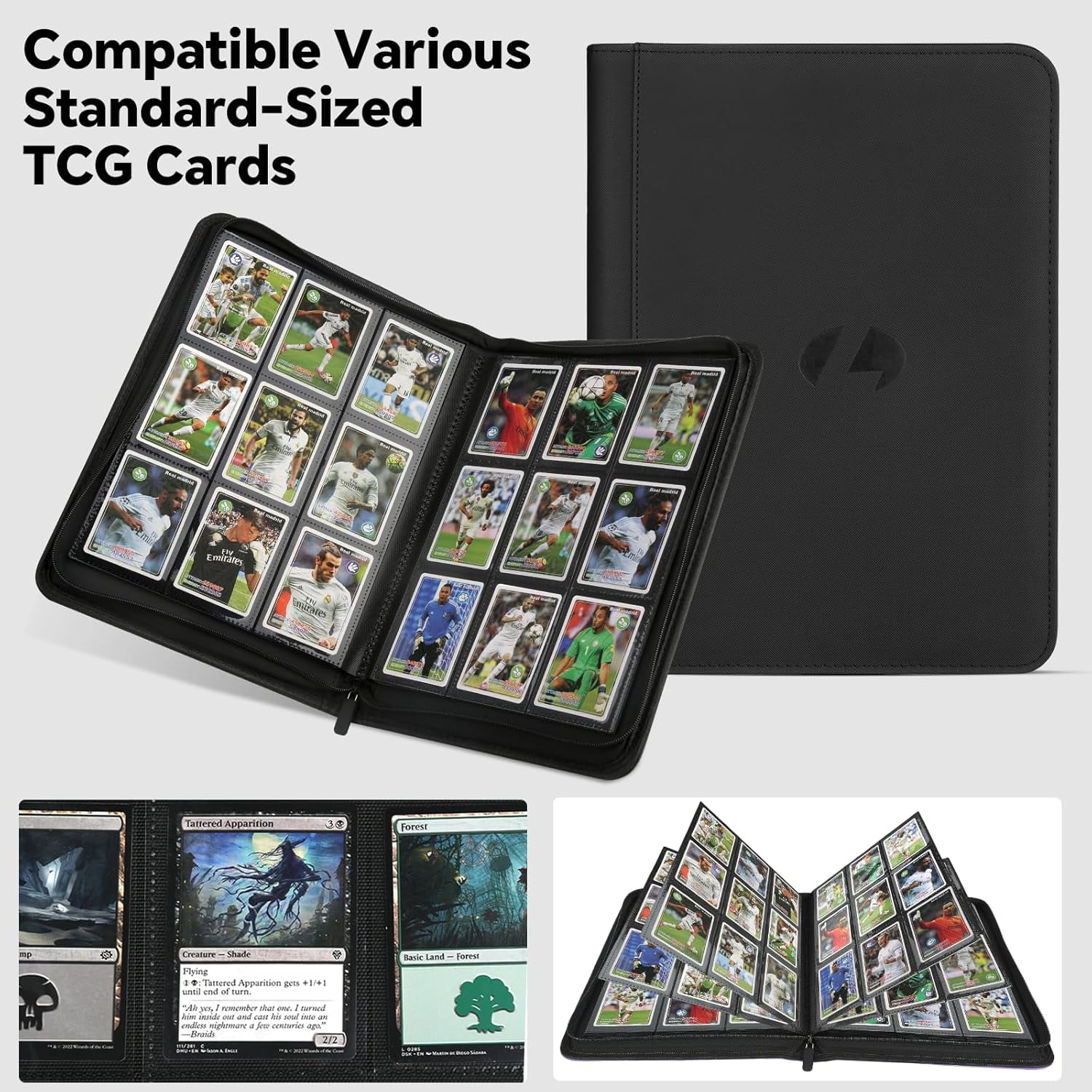 Trading Card Binder, Premium 9-Pocket Double Sided 540 Pocket PU Collection Collectible Albums for MTG, TCG, Sports Cards (Black)