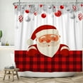 thumbnail image 4 of SUNOLIFE Christmas Santa Claus Shower Curtain Red Buffalo Plaid Waterproof Fabric Bathroom Curtain 72x72 in, 4 of 6