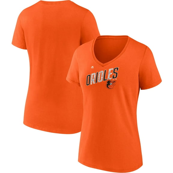 Women's Majestic Orange Baltimore Orioles Second Wind V-Neck T-Shirt