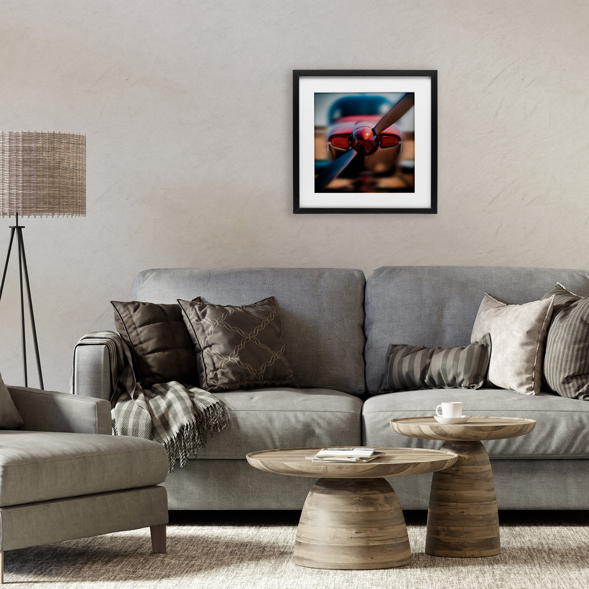 Stupell Industries Red Aircraft Propeller Black Framed Print Under Glass, design by Renel Peters