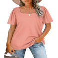 thumbnail image 1 of Womens Summer Casual Tops  Solid Color/Striped Print Short Sleeve Square Neck Simple Loose T-shirt, 1 of 5