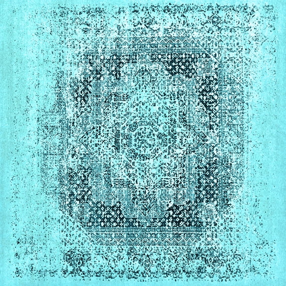 Ahgly Company Indoor Square Oriental Light Blue Industrial Area Rugs, 6' Square