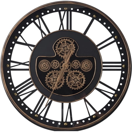SOFE Extra Large Clock Wall Decor with Moving Gears, 32 Inches Kitchen Wall Clocks Battery Operated, Round Wall Clock Silent, Decorative Analog Roman Numeral Clock for Wall, Industrial Wall Clock