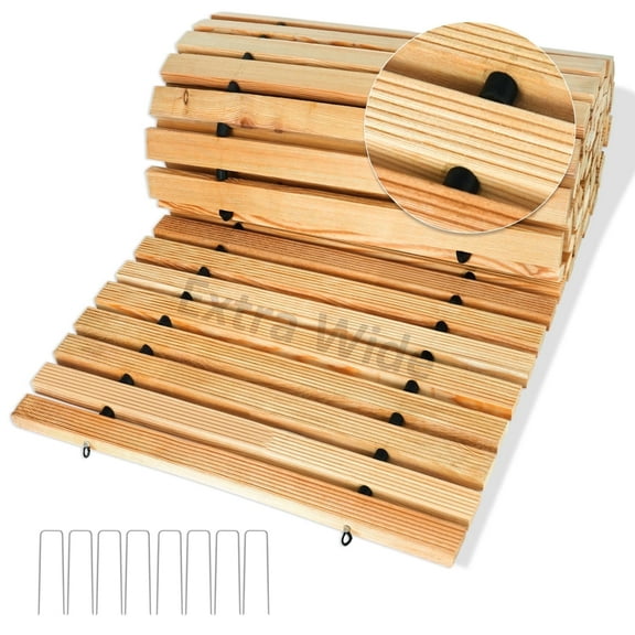 Atsknsk Wooden Garden Pathway Extra Wide, 8' wood fold walkway with Anti Slip Solid Wood Slats Connected by Steel Wires Roll Out Decorative Boardwalk for Outdoor , and Party Patio Paths
