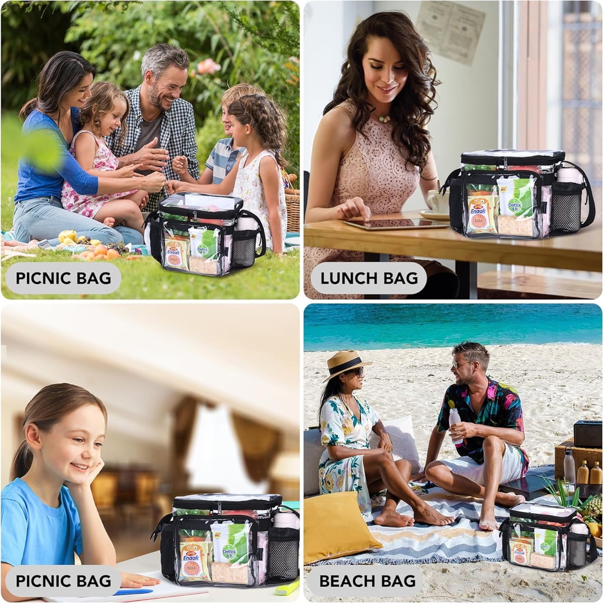 Tutuviw Clear Double-Decker Lunch Bag, Extra Large Clear Tote Bag for Men and Women, Stadium Bags, Plastic Transparent Food Lunch Box Containers for Work, Picnic (11 in)