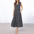 thumbnail image 4 of Gradient Color V-Neck Sleeveless Pleated Dress Flowy Chiffon Summer Casual Dress with Wrap Waist Design for Sunset Dinners,Dark Gray S, 4 of 4
