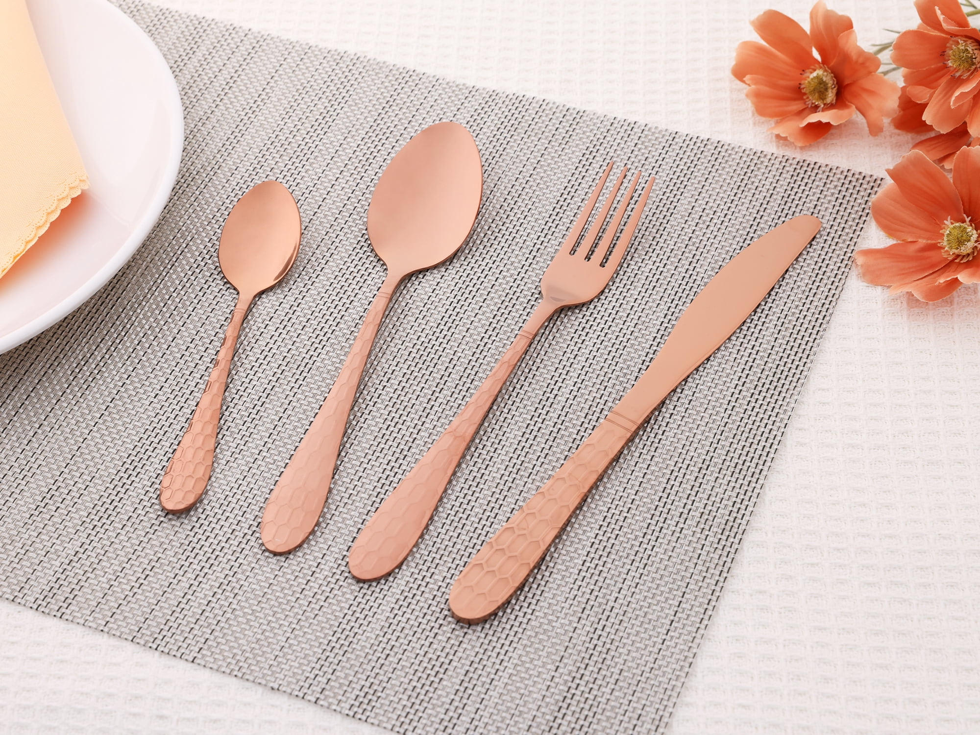 Unique Bargains 16 Pieces Stainless Steel Flatware Set Rose Gold