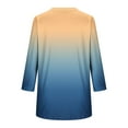 thumbnail image 4 of FNFHFY Womens 3/4 Length Sleeve Tops Trendy Gradient V Neck Shirt Color Block Pleated Shirts Tunic Blouses, 4 of 6
