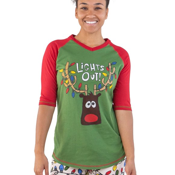 Lazy One Christmas Pajama Shirt for Women l Fun Animal Lights Out Tall Tee S