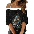 thumbnail image 2 of Fiudx Ofertas Flash Del Día Solo En Línea Top de Camiseta con Estampado Navideño de Doble Hombro Informal a La Moda para Mujer, 2 of 5