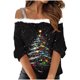 thumbnail image 2 of Fiudx Ofertas Flash Artículos En Oferta Top de Camiseta con Estampado Navideño de Doble Hombro Informal a La Moda para Mujer, 2 of 5