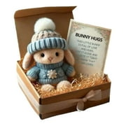 Mini Bunny Hug Cute Easter Gift, Easter Plush Bunny with Knitted Hat and Pom Pom, Easter Bunny Pocket Bear Hug,Soft Pocket Emotional Support Rabbit with Gift Box & Card