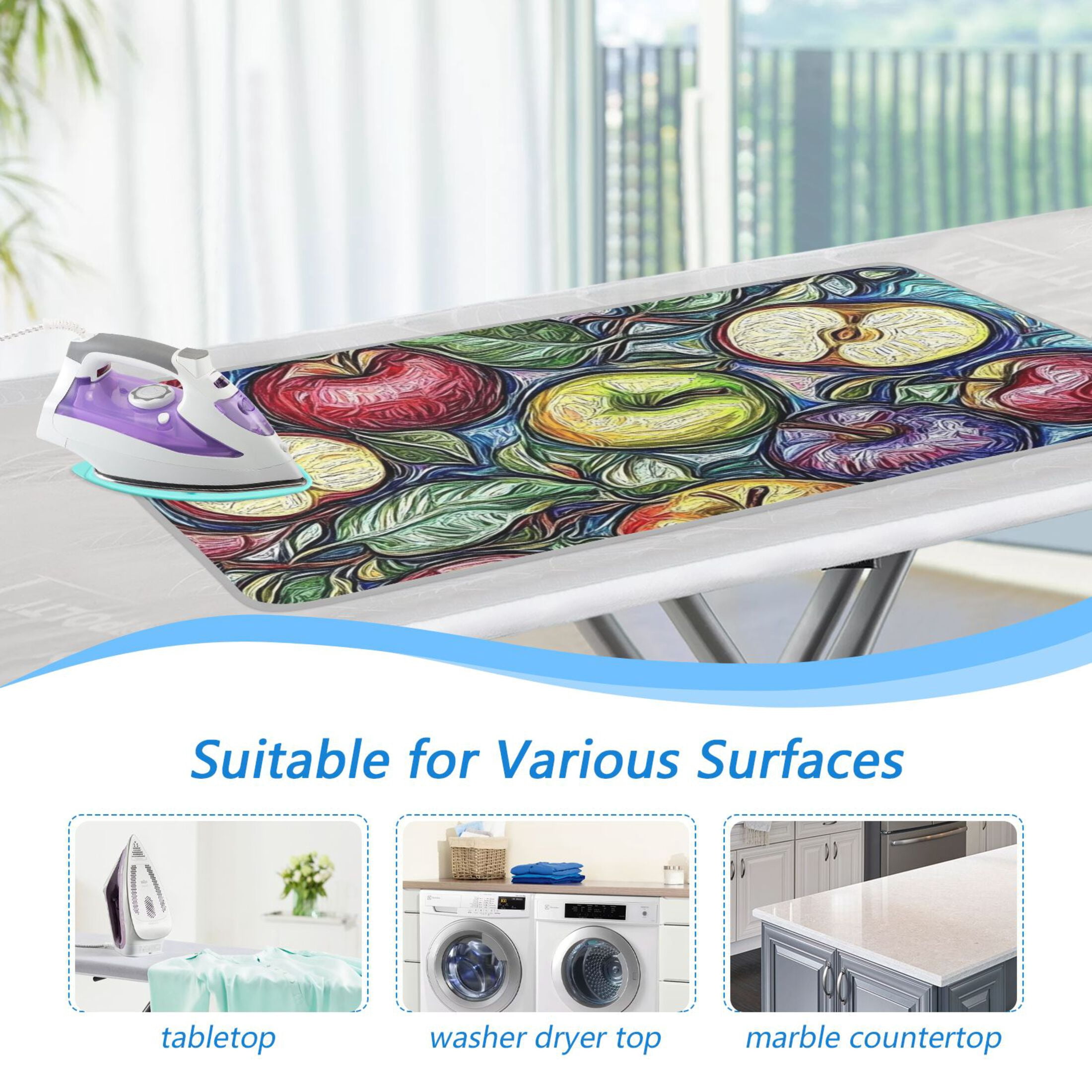 Colorful Apples and Leaves Ironing Mat Blanket for Table Top Travel Portable Ironing Board Pad 47.2x27.6 Inch