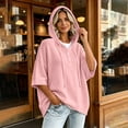 thumbnail image 6 of Caywon Women's Sweater, Hooded 3/4 Sleeve Button Front with Drawstring and Ribbed Trim, Loose Knit Casual Fall Winter Daily Wear for Women, 6 of 8