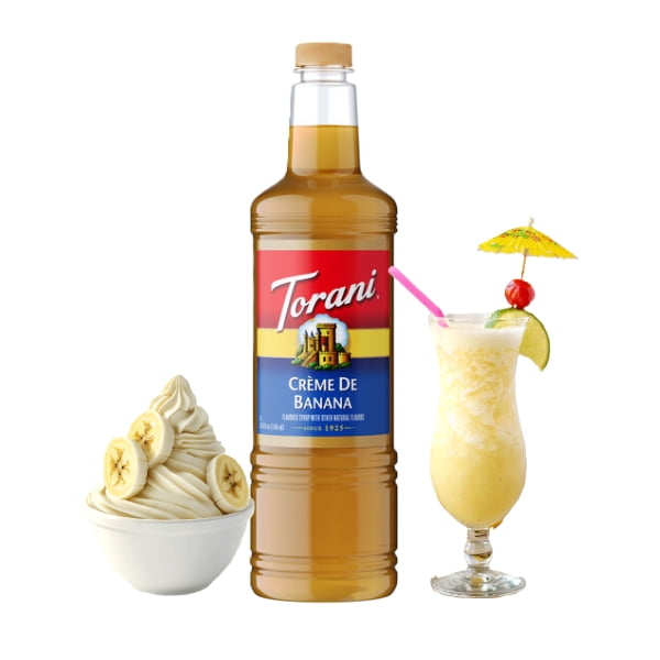 Torani Crème De Banana Flavouring Syrup, 1L (33.8 fl oz) Plastic Bottle with Absol Gold Pump