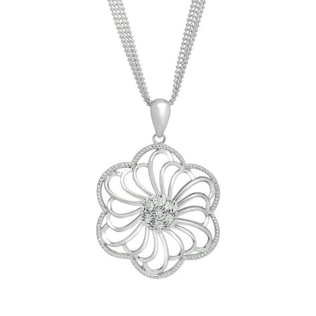 1/8 ct Diamond Open Flower Pendant Necklace in Sterling Silver