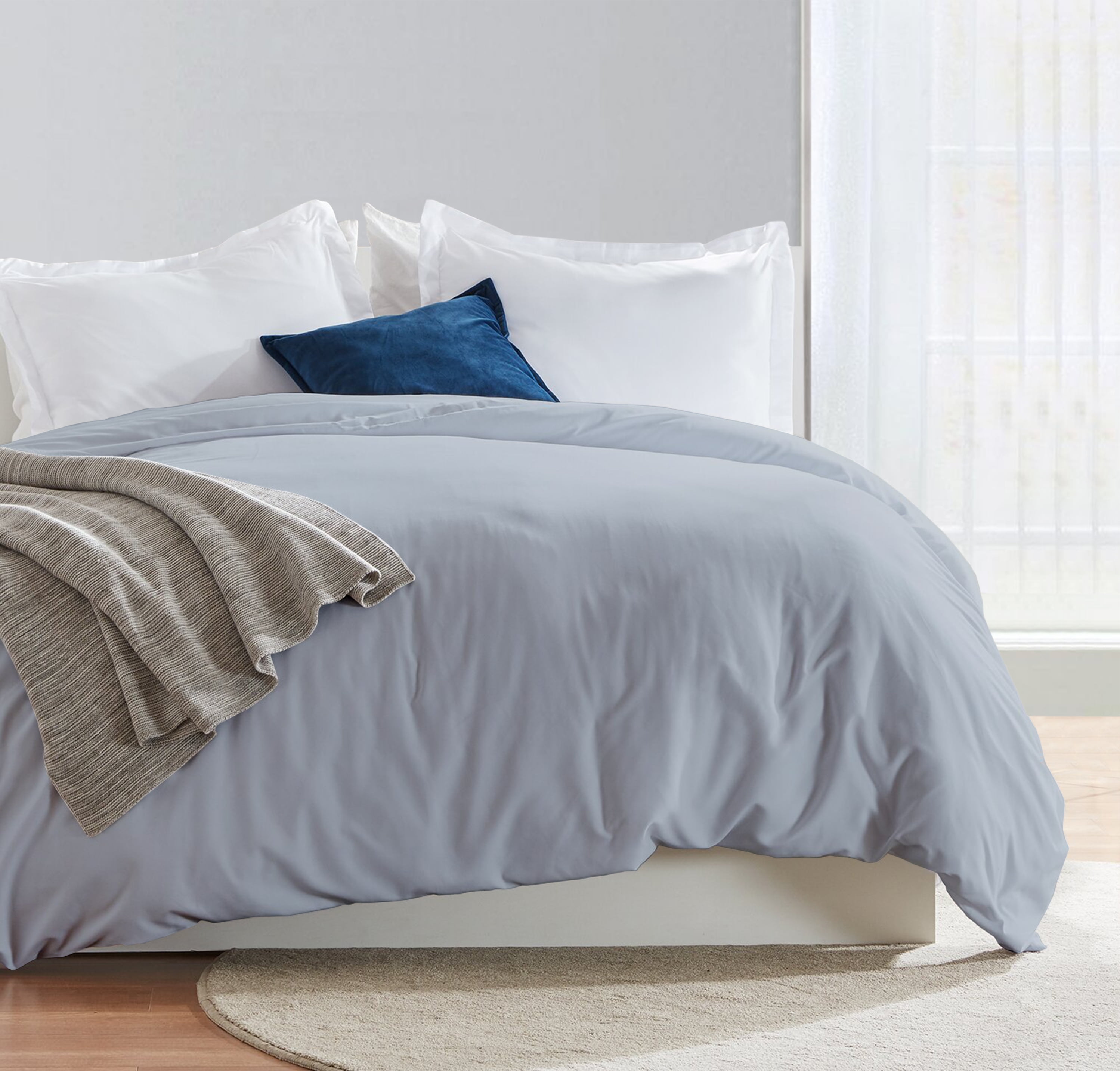 A1HC Organic Cotton Duvet Cover 300 Thread Count GOTS Certified, Soft & Silky Sateen Weave, Twin 68"x86" - Light Blue