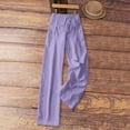 thumbnail image 6 of Diufon Linen Pants for Women Summer Wide Leg Drawstring High Waist Pant Casual Loose Boho Beach Trousers with Pockets, 6 of 7
