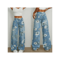 thumbnail image 2 of LMLYSoH Women's Floral Print Denim Pants Lightweight Mid Waist Loose Wide Leg Jeans Trousers, 2 of 9
