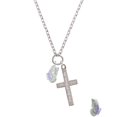 thumbnail image 2 of Delight Jewelry Silvertone Translucent Purple & Lime Green Flying Butterfly Everlasting Love Engraved Cross Zoey Necklace, 28", 2 of 4