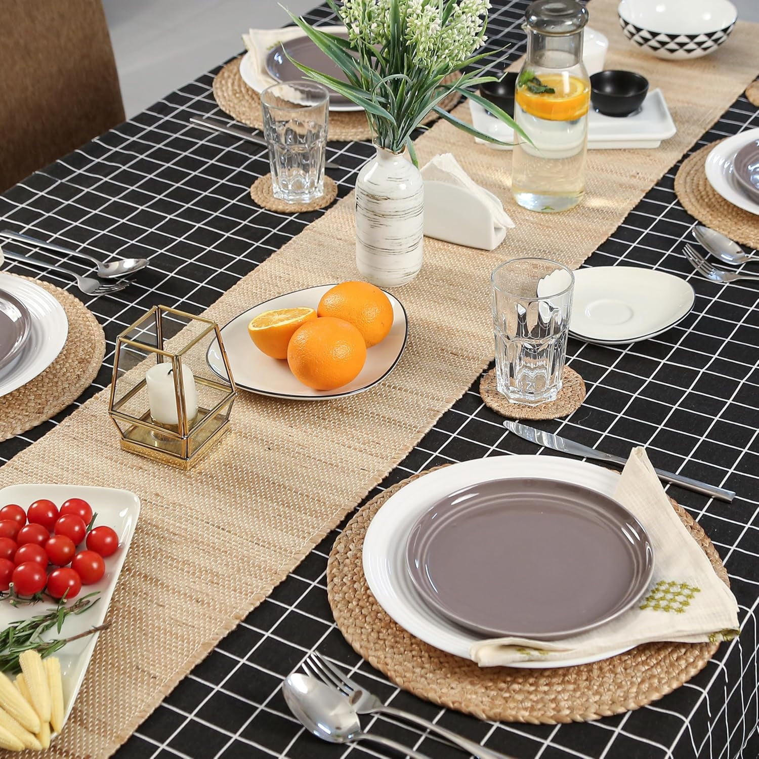 Woven Round Jute Placemats Set of 8 – Boho Farmhouse 100% Natural Non-Slip Handwoven Place Mats for Dining Table, Kitchen, Décor, and Events