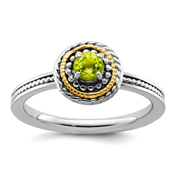 2.25mm 925 Sterling Silver Polished Prong set Stackable and 14k 925 Sterling Silver Stackable Peridot Ring Size 9 Stacka