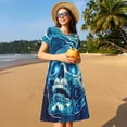 thumbnail image 4 of Daiia Abstract Blue Skull Print Women's Dresses 2025 Trendy Short sleeve Dresses Casual Baggy Flowy Maxi Sun Dresses, 4 of 6