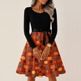 thumbnail image 4 of Women's Halloween Dress Bat Ghost Crew Neck Cocktail 1950s Classic Dresses Long Sleeve Hepburn Retro Vintage Dress with Belt 5XL, 4 of 6