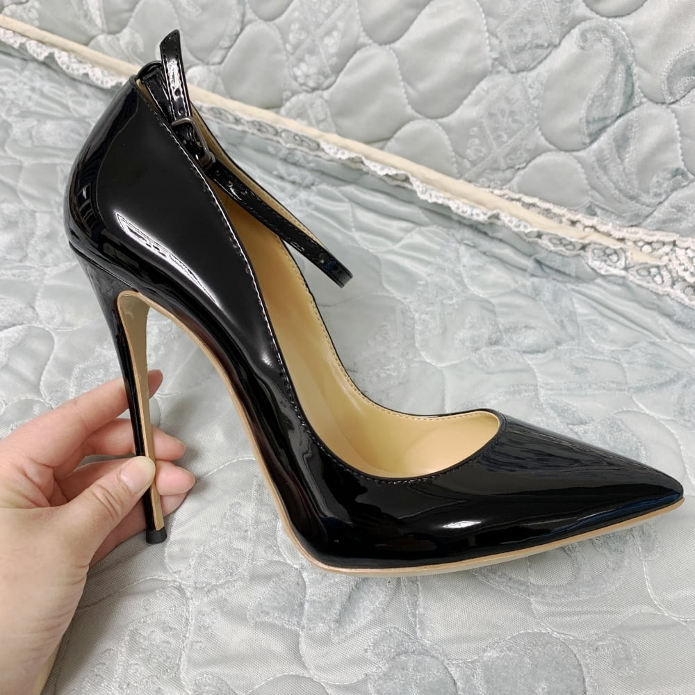Black suede high-heeled pumps with crisscross straps around the ankle -  BRAVOMODA