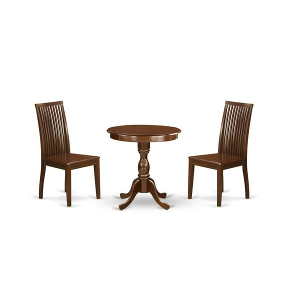 East West Furniture Eden 3-piece Dining Set with Wood Seat Chairs in Mahogany