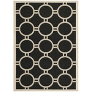 SAFAVIEH Courtyard Ariel Geometric Circle Indoor/Outdoor Area Rug, 5'3" x 7'7", Black/Beige