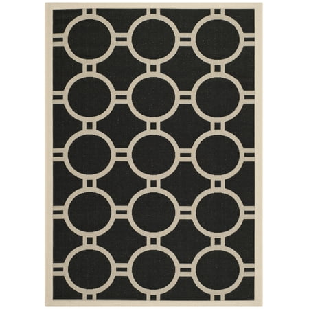 SAFAVIEH Courtyard Ariel Geometric Circle Indoor/Outdoor Area Rug, 5'3" x 7'7", Black/Beige