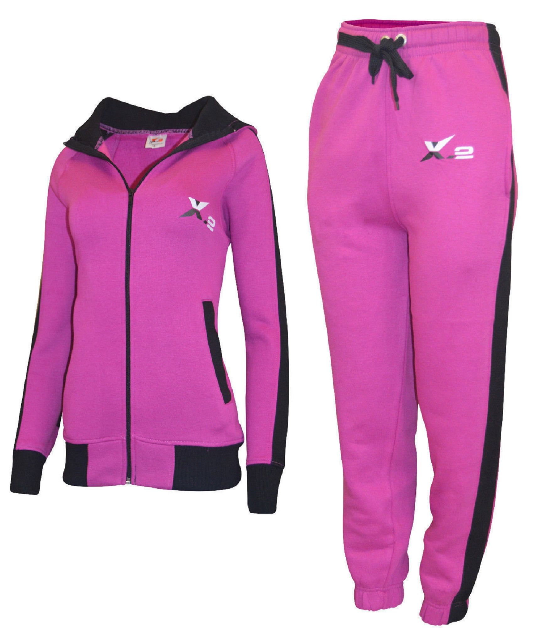 Women's Athletic Full Zip Fleece Tracksuit Sweatsuit Hooded Top 