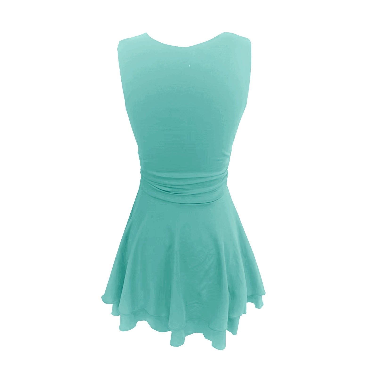 Wuxian Women Tennis Dress Sleeveless Wide Strap Popular Square Neck High Waist Ruched A-Line Ruffle Tiered Flowy Athletic Sport Workout Yoga Mini Dresses,Blue,XL