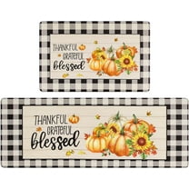 Fall Kitchen Rugs Set of 2, Pumpkin Decorative Anti Fatigue Kitchen Mats for Floor, Farmhouse Buffalo Plaid Kitchen Mat Cushioned, Non Slip Kitchen Runner Floor Carpet Autumn Thanksgiving Decor