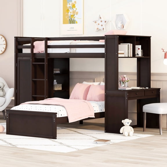 Pinewood Twin Loft Bed in Espresso Color / Provide a Sturdy and Comfortable Sleeping Environment