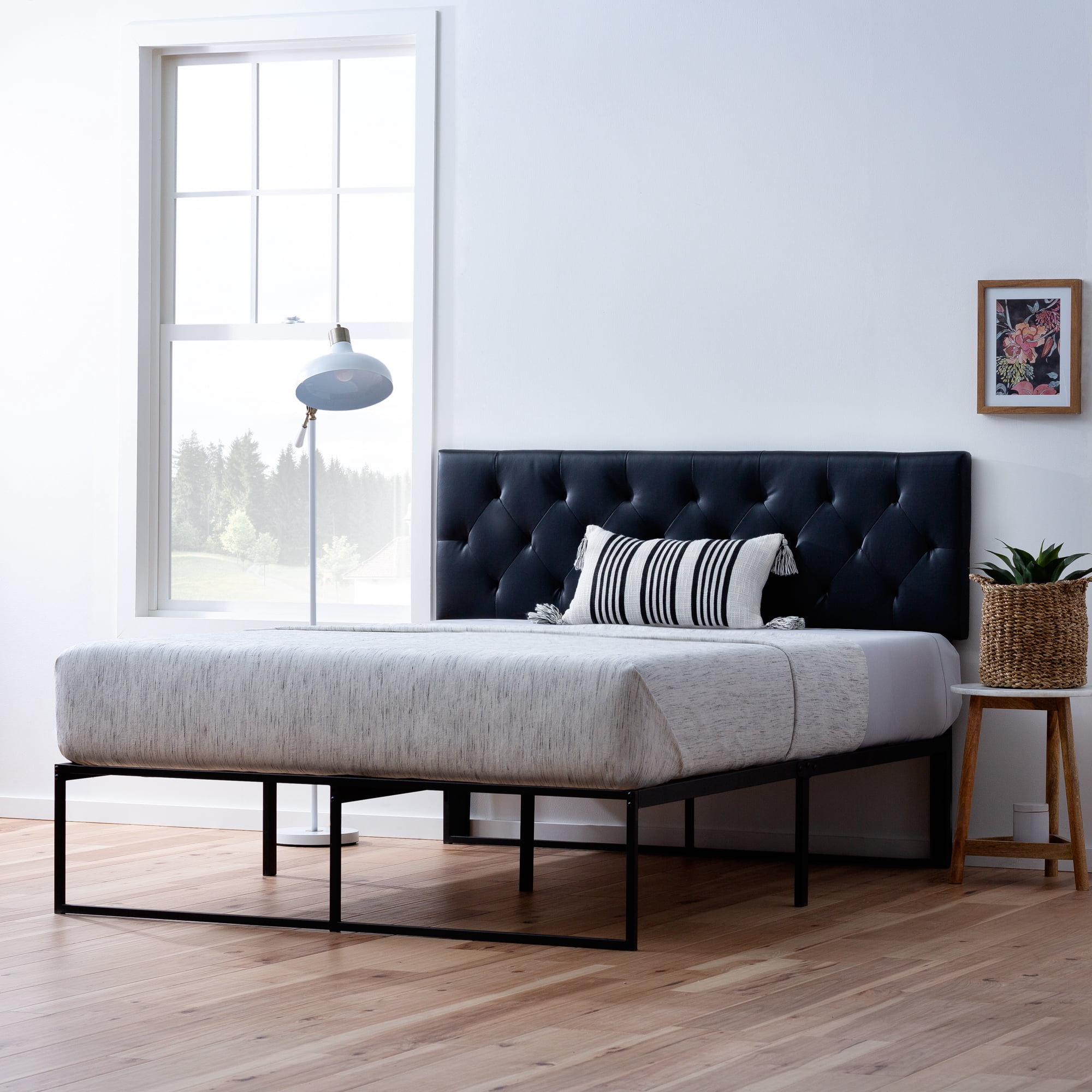 Rest Haven Harrington Faux Leather Upholstered Headboard, Full, Black