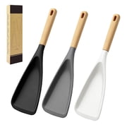 Godance 3 PACK Multifunction Silicone Cooking Spoon Spatula for Nonstick Cookware, Heat Resistant BPA-Free Kitchen Gadgets Utensil Set with Wooden Handle, Spoonula Spurtle for Mixing, Scoop, Scrape