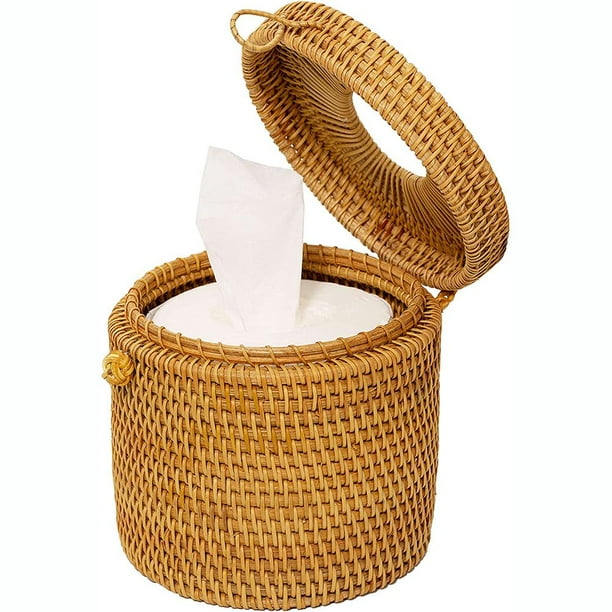 Caja De Papel Higiénico De Ratán Con Tapa Para Decoración De Baño, Sala De Estar Y Oficina Yuarrent HA036514-00