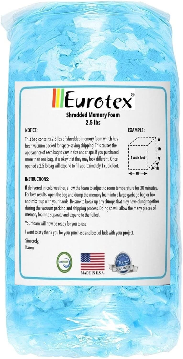 Eurotex Shredded Memory Foam Filling 20 lbs for Bean Bag Filler, Gel  Particles Refill, Premium Soft and Comfortable Stuffing