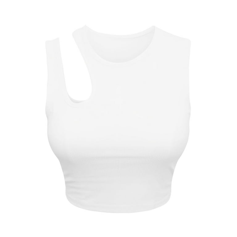 adviicd Tank Tops For Teen Girls Women's Ruched One Shoulder Sleeveless  Crop Top Strappy Tank White XXL