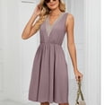 thumbnail image 5 of Aoujea Womens Dresses Casual Women's Sleeveless V-Neck Solid Color Pocket Makings Dress Summer Sundress Holiday, Gift on Clearance, 5 of 8
