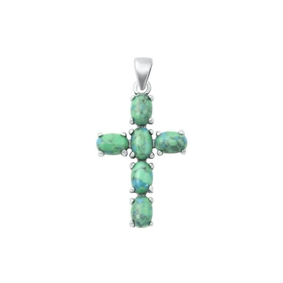 Sterling Silver Simulated Turquoise Cross Pendant Christian Faith Charm .925 New Jewelry Female