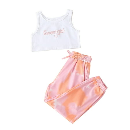 

Kids Toddler Baby Girls Summer Print Sleeveless Vest Pullover Long Pants Set Fashionable Trousers Clothes Sets Pants Girl Size 14