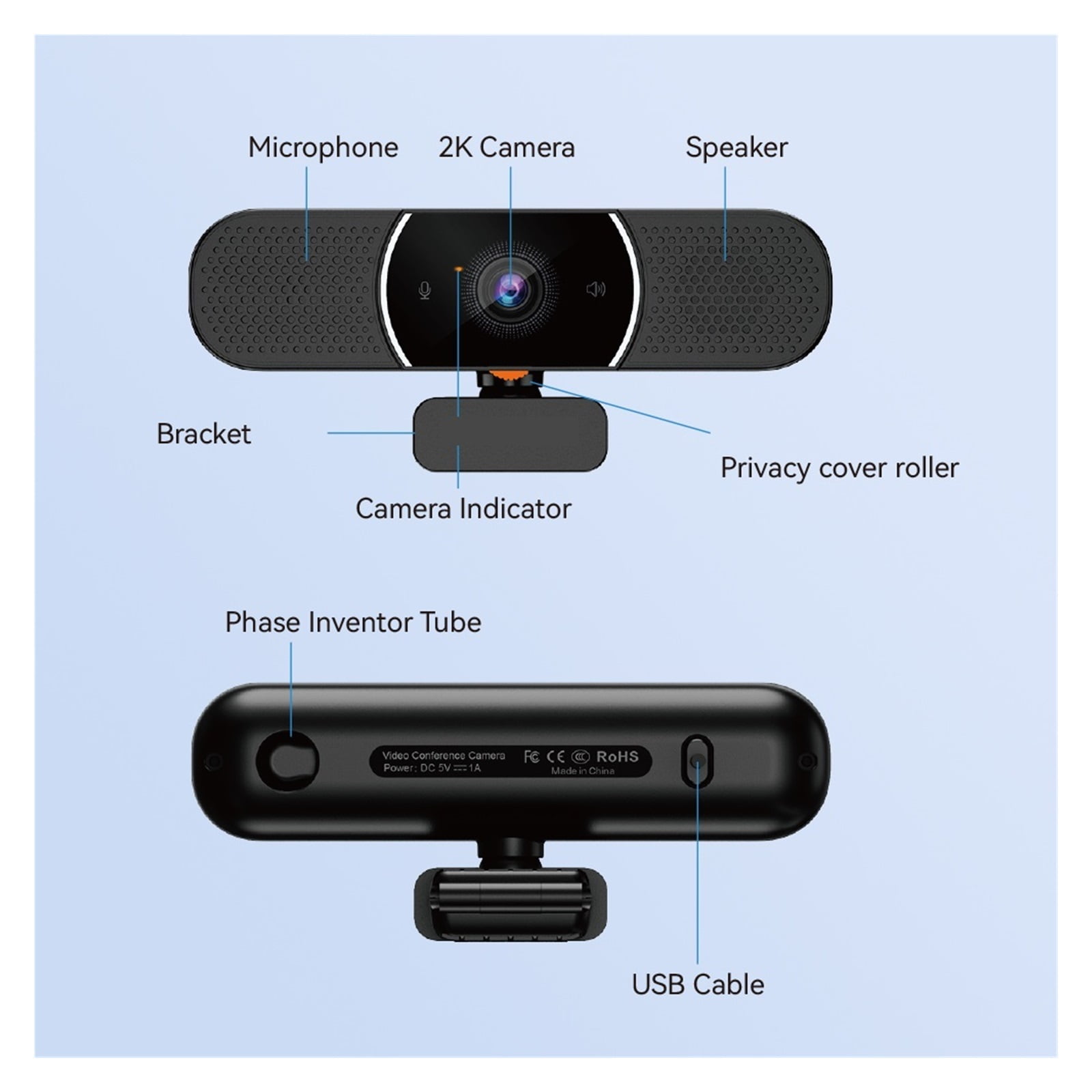 Webcam All-in-One 2K Webcam With AI Microphone Speaker Privacy Cover USB Computer Camera For Conferencing For Conferencing, Live Streaming, Recording ,HD Video